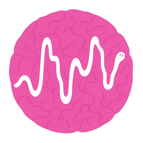 Pink brain with a white parasite worm crawling through it